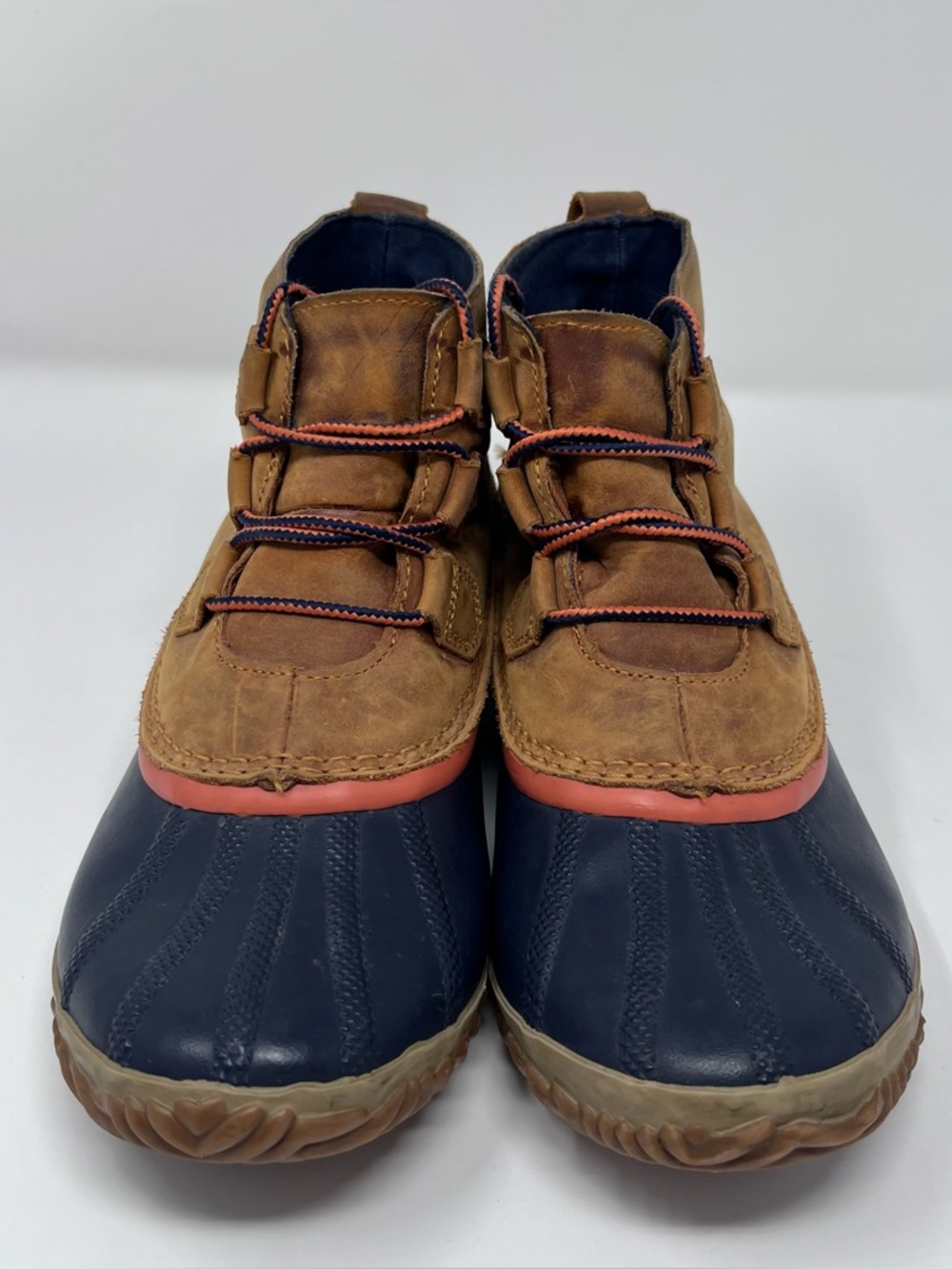 Sorel Brown Leather Waterproof Boot with Navy Trim